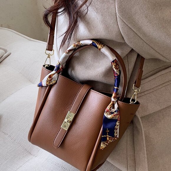 Brown Elegant Women's Bow Decor Old Money Mini Handle Bag - Picture 6 of 7